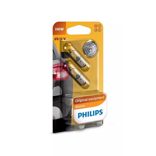 Philips Vision Line 12V H6W 6W Bax9S Globes (Twin Pack) Pair 12036B2