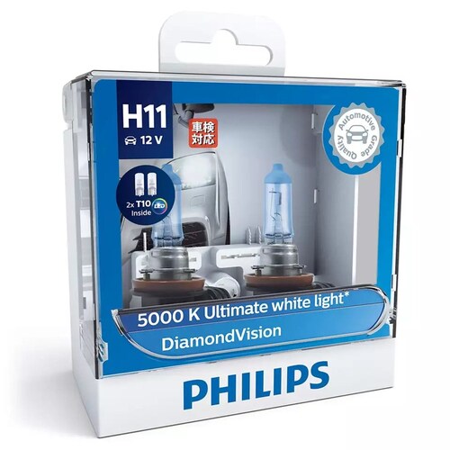 Philips Diamondvision Ultimate 12V H11 55W 5000K Headlight Globes With 2X T10 Led Park (Twin Pack) Pair 12362DVSL