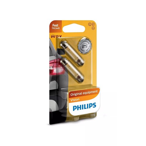 Philips Vision Line 12V C10W 10W 11X41Mm Festoon Globes (Twin Pack) Pair 12866B2