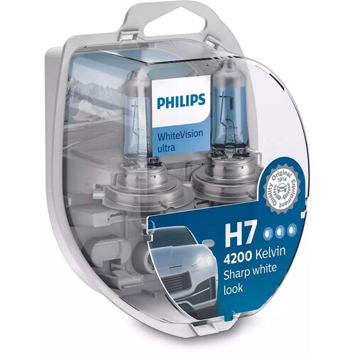 Philips Whitevision Ultra 12V H7 55W 4200K Headlight Globes Twin Pack Pair 12972WVUSM