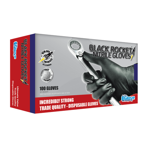 100 Pk Disposable Mechanics Gloves Black Rocket Nitrile Gloves - Small, Medium, Large, XL & XXL