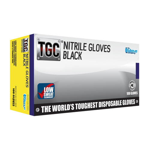100 Pk Disposable Gloves TGC Workgear Black Nitrile Gloves XS, S, M, L, XL