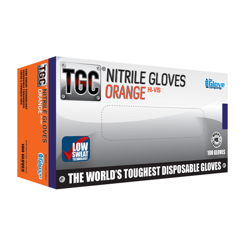 100 Pk Disposable Gloves TGC Workgear ORANGE Hi-Vis Nitrile Gloves XS S M L XL