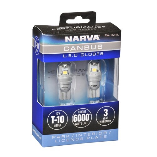 Narva 12V T10 Canbus Compatible LED Wedge Globes Twin Pack - 18244BL