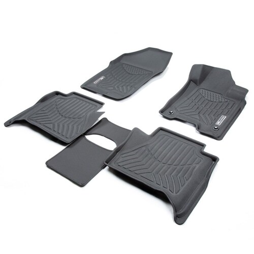 TRUFIT 3D MAXTRAC TAILOR MADE FRONT AND REAR SET OF BLACK RUBBER FLOOR MATS FOR NISSAN NAVARA NP300 DUAL CAB 2017-2020 - 3D-NNAV17P4BKMAX