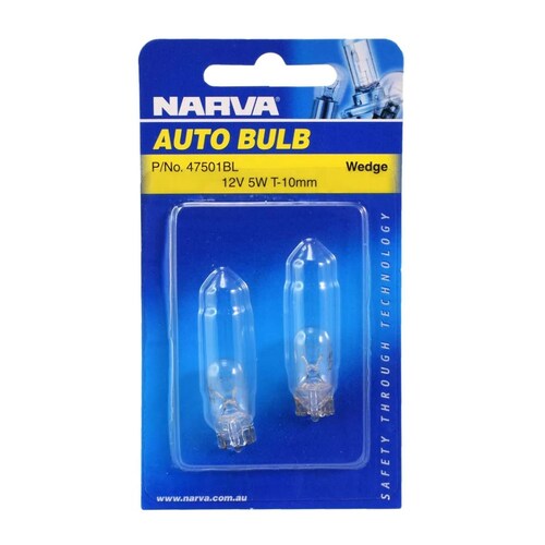 Narva 12V 5W W2.1 X 9.5D W5W Wedge Globes (Pack Of 2) Pair 47501BL