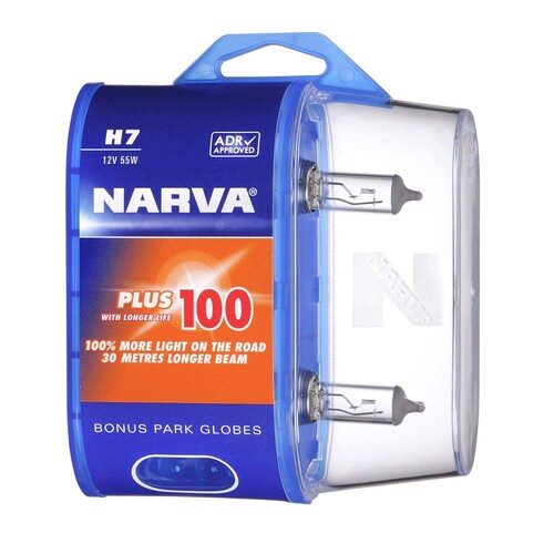 Narva H7 12V 55W Plus 100 Longer Life Halogen Headlight Globes Twin Pack Pair 48339BL2