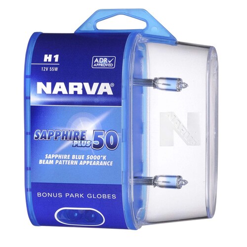 Narva H1 12V 55W Sapphire Plus 50 Halogen Headlight Globes Twin Pack Pair 48520BL2