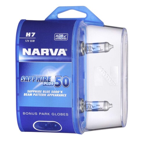 Narva H7 12V 55W Sapphire Plus 50 Halogen Headlight Globes Twin Pack Pair 48525BL2