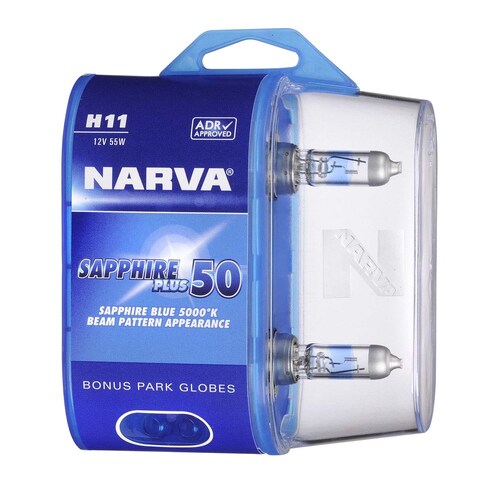 Narva H11 12V 55W Sapphire Plus 50 Halogen Headlight Globes Twin Pack Pair 48528BL2