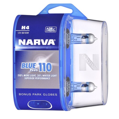 Narva H4 12V 60/55W Blue Plus 110 Halogen Headlight Globes 48532BL2