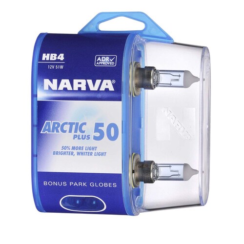 Narva HB4 12V 51W Arctic Plus 50 Halogen Headlight Globes Twin Pack - Pair (48613BL2)