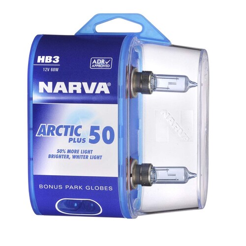 Narva HB3 12V 60W Arctic Plus 50 Halogen Headlight Globes Twin Pack - Pair (48616BL2)
