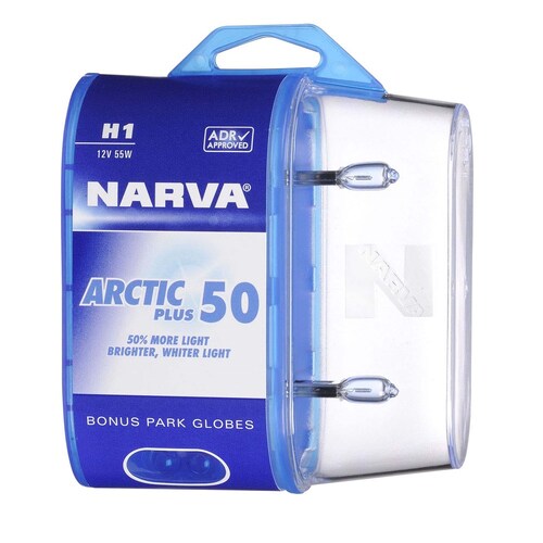 Narva H1 12V 55W Arctic Plus 50 Halogen Headlight Globes Twin Pack - Pair (48630BL2)