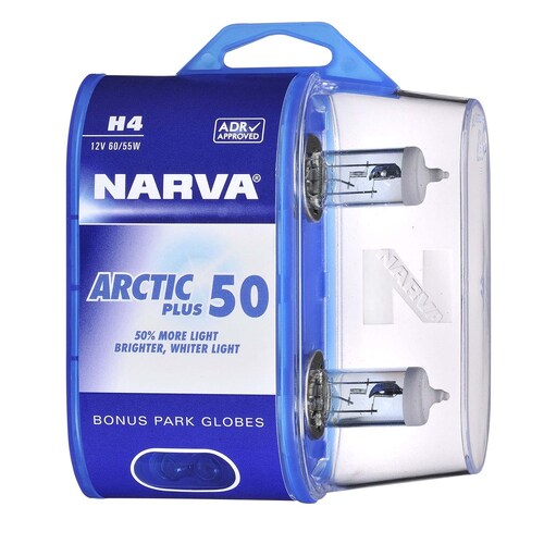 Narva  Globes Arctic Blue Plus 50 & Parker2 (2PK) H4 Halogen P43t  12V 60/55W 48677BL2