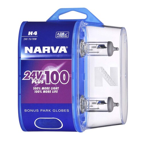 Narva H4 24V 75/70W Plus 100 Long Life Headlight Globes Twin Pack - Pair (48874BL2)