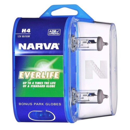 Narva H4 12V 60/55W Everlife Halogen Headlight Globes Twin Pack - Pair (48889BL2)