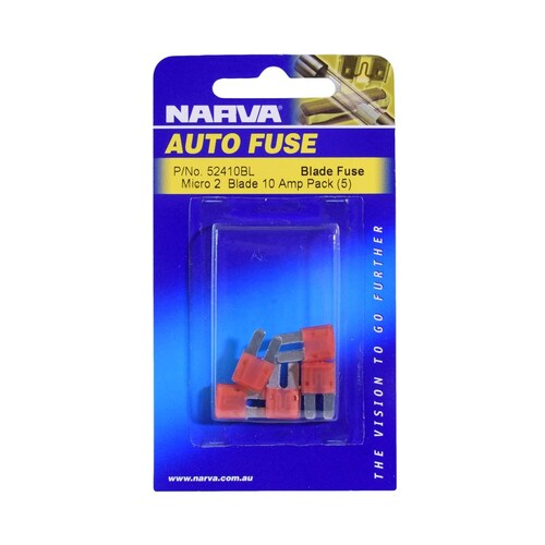 Narva 10 Amp Red Micro 2 Blade Fuse - Pack of 5 (52410BL)