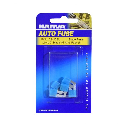 Narva 15 Amp Blue Micro 2 Blade Fuse - Pack of 5 (52415BL)