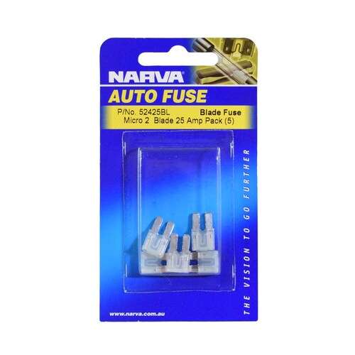 Narva 25 Amp White Micro 2 Blade Fuse - Pack of 5 (52425BL)
