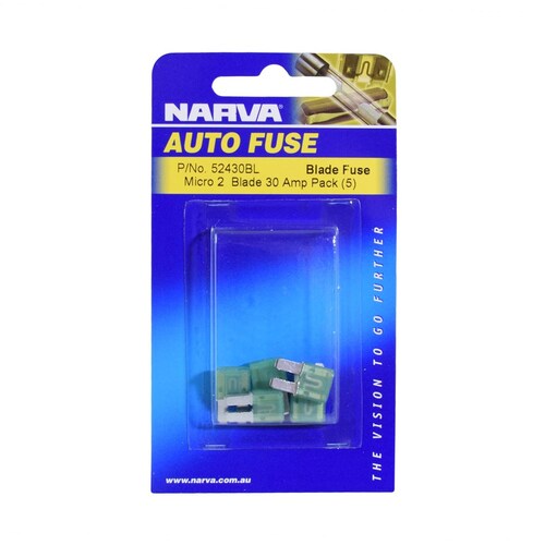 Narva 30 Amp Green Micro 2 Blade Fuse - Pack of 5 (52430BL)