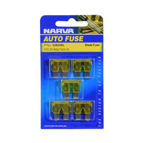 Narva Std Blade Fuses 20a Yellow (5pk) 52820BL 