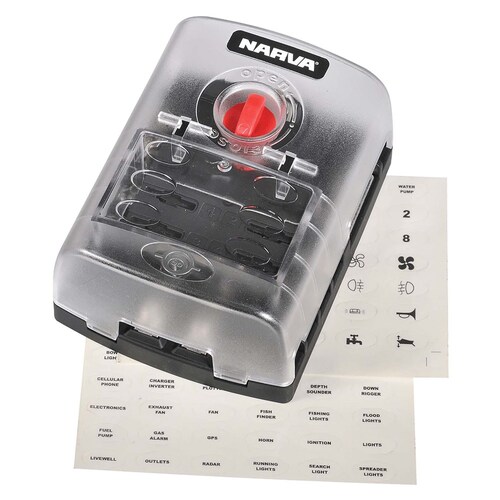 Narva 6-Way Standard ATS Blade Fuse or Plug-In Type Circuit Breaker Block - 54446BL