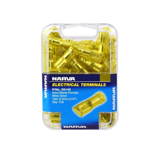 Narva 6.3 x 0.8mm Female Blade Terminal Yellow Pack of 100 - 56145