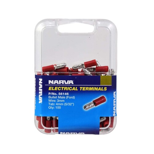 Narva 4.0mm Male Bullet Terminal Red Pack of 100 - 56146