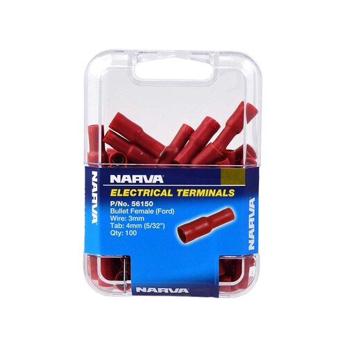 Narva 4.0mm Female Bullet Terminal Red Pack of 100 - 56150