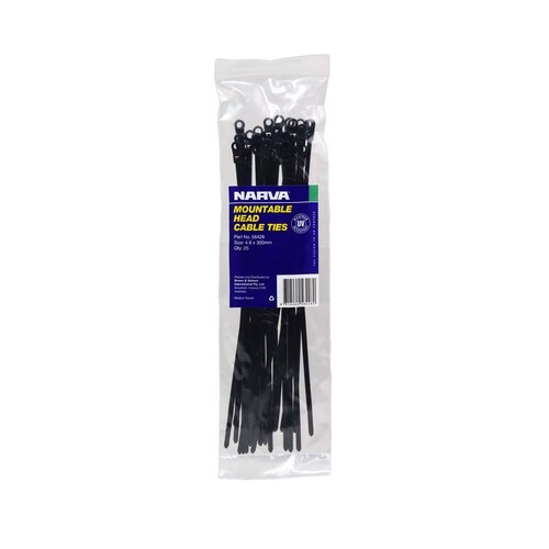 Narva Mountable Head Cable Tie 4.8 x 300mm 25 Pack - 56426