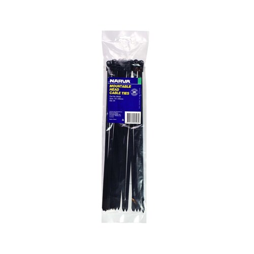 Narva Mountable Head 7.6 x 385mm Cable Ties Pack of 25 - 56428