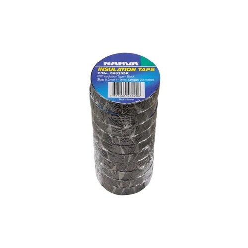 Narva 10 Rolls of 20m Black PVC Electrical Insulation Tape (0.2x19mm) - 56820BK/10