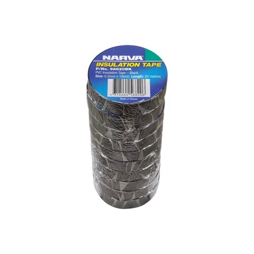 Narva Flame Retardant Black PVC Electrical Insulation Tape 0.15x19mm - 20m (10 Rolls) 56830BK/10