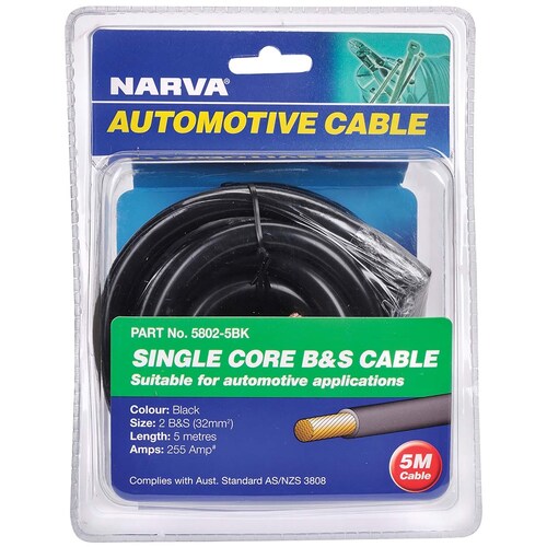 Narva 255A Black 2 B&S Cable 5M - 5802-5BK