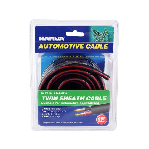 Narva 100A 8 B&S Twin Core Cable 5M Red/Black With Black Tracer - 5808-5TW