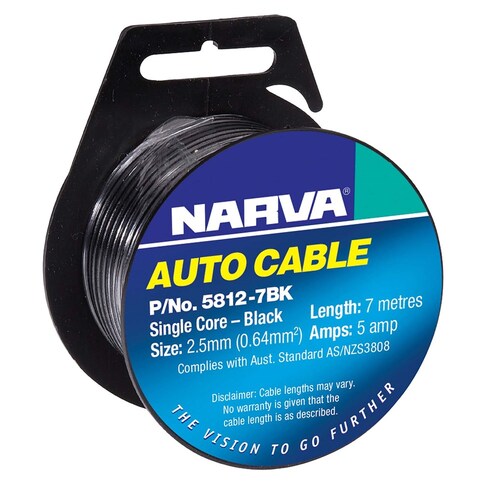 Narva Black Single Core Cable 5a 2.5mm (7 Metres) Black 5812-7BK