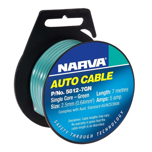 Narva 5A 2.5mm Green Single Core Cable - 7m Length (5812-7GN)