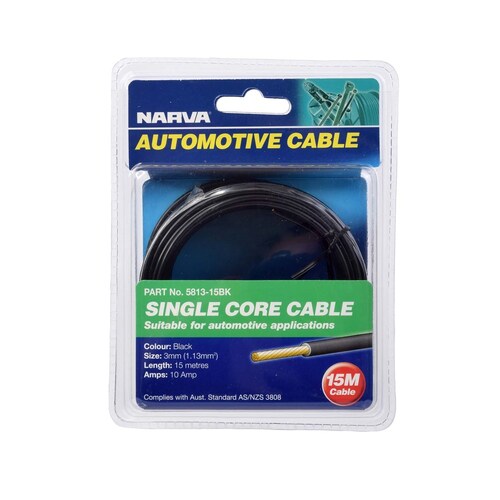 Narva 10A 3mm Black Single Core Cable - 15m Length - 5813-15BK