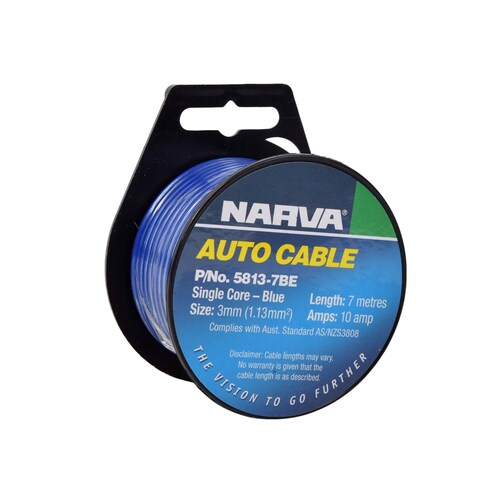 Narva Blue Single Core Cable 10a 3mm 7m Blue 5813-7BE