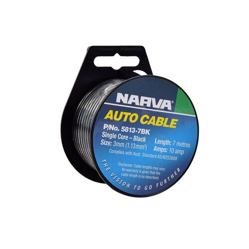 Narva 10A 3mm Black Single Core Cable - 7m Length - Part No. 5813-7BK