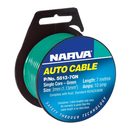 Narva Green Single Core Cable 10a 3mm 7m Green 5813-7GN