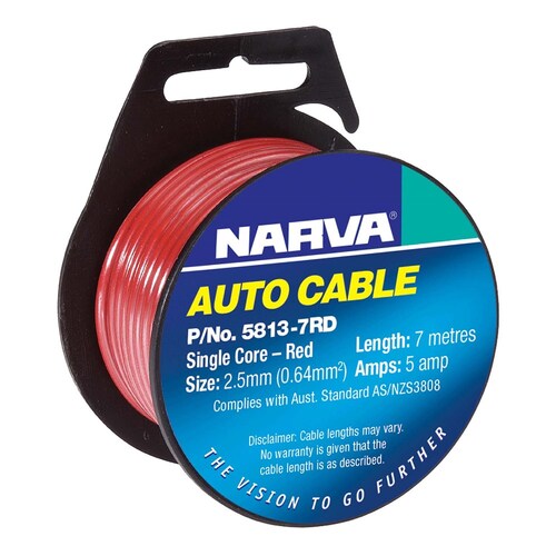 Narva Red Single Core Cable 10a 3mm 7m Red 5813-7RD