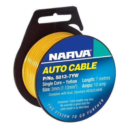 Narva 10A 3mm Yellow Single Core Cable - 7m Length