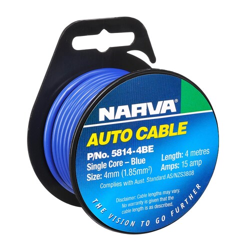 Narva Single Core 4mm Cable 15A 4m Blue - 5814-4BE