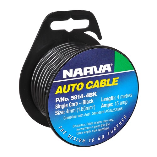 Narva Single Core Cable 4mm 15A 4m Black - 5814-4BK