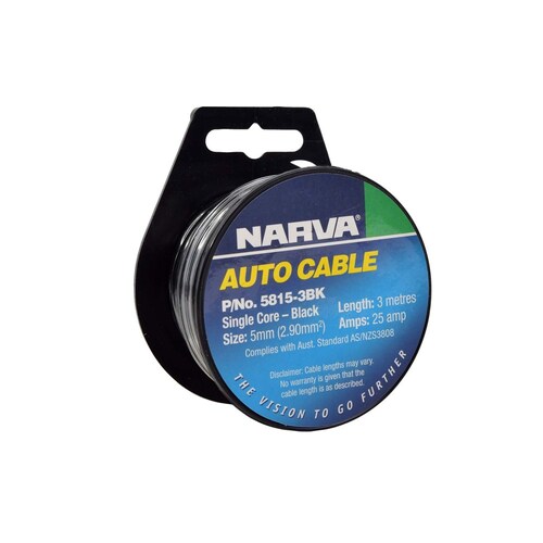 Narva 25A 5mm Black Single Core Cable - 3m Length