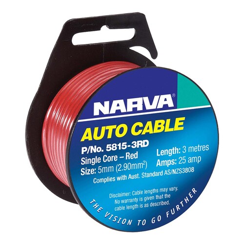 Narva 25A 5mm Red Single Core Cable - 3m Length - Part Number: 5815-3RD