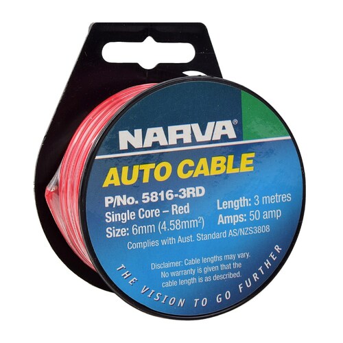 Narva 50A 6mm Red Single Core Cable - 3m Length (5816-3RD)