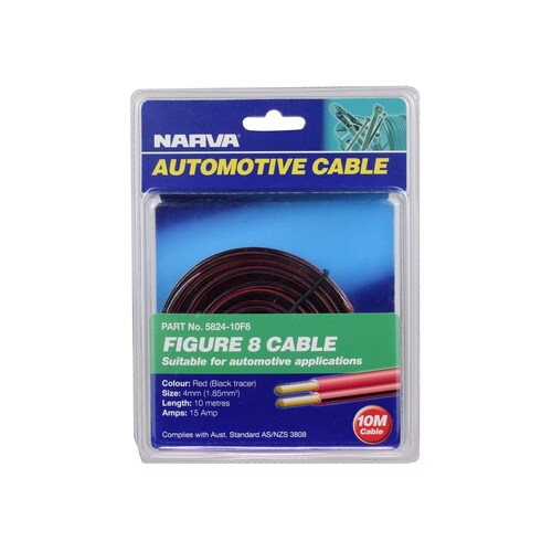 Narva 15A 4mm Twin Core Fig 8 Cable Red with Black Tracer - 10m Length